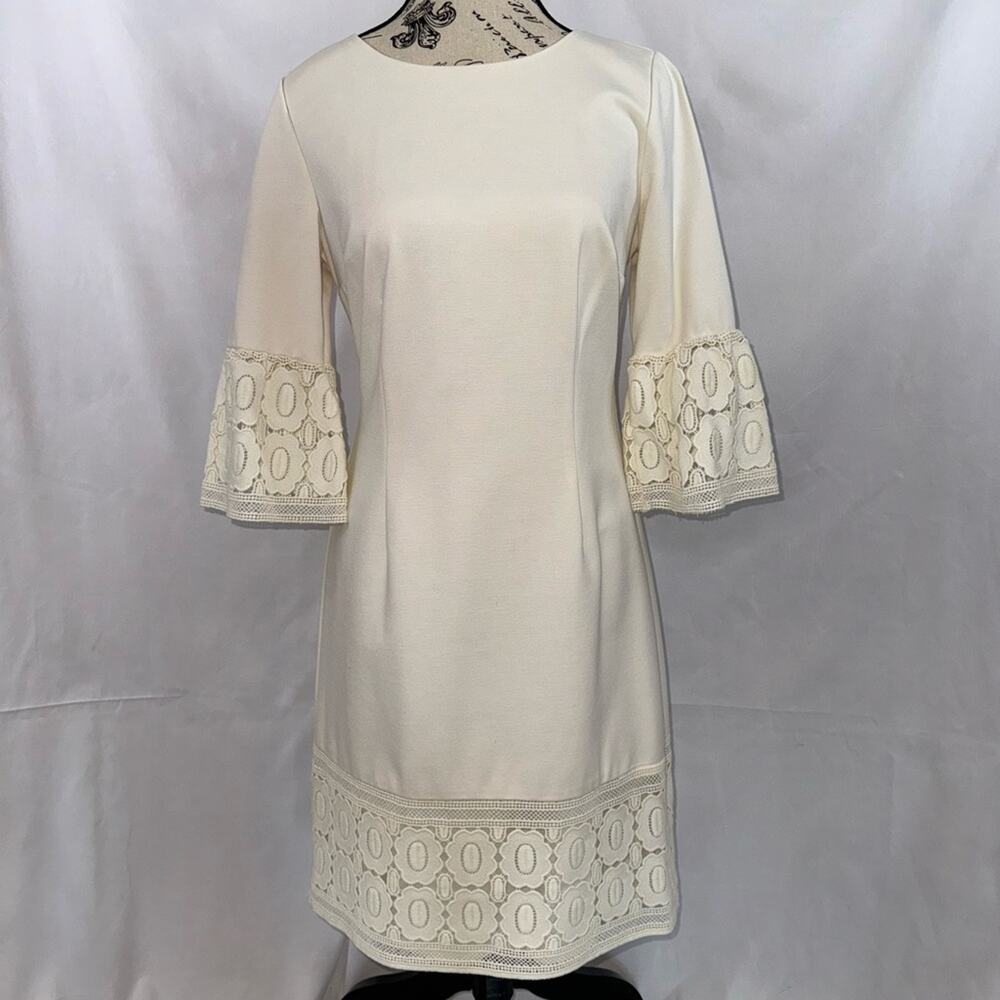 Talbots: Feminine ivory bell-sleeve cotton & lace dress